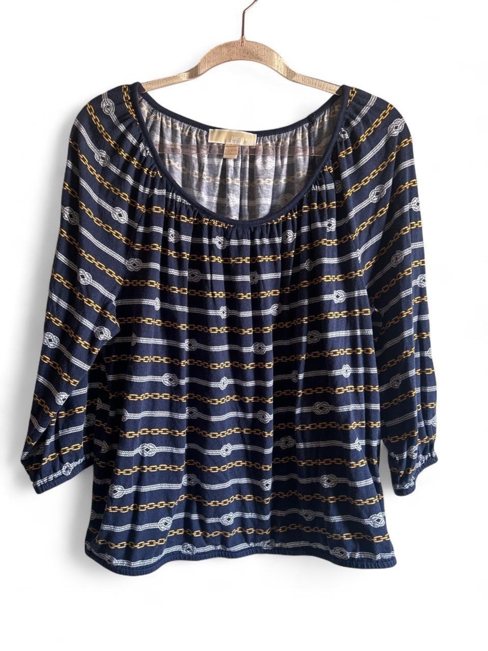 MICHAEL Michael Kors Navy Gold Chain-Print Top size XL